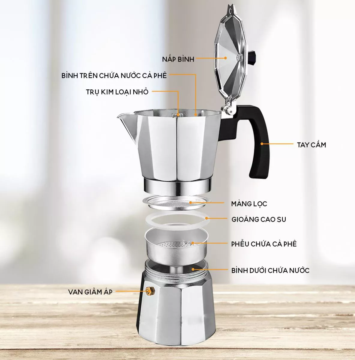 cấu tạo ấm moka pot